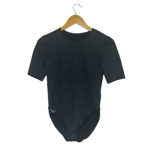 Wolford Black Cotton Velvet Bodysuit Short Sleeve Size Medium